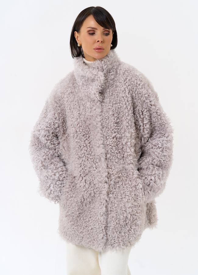 Женская двухсторонняя дубленка с воротником стойкой модель № 31849 универмаг малина