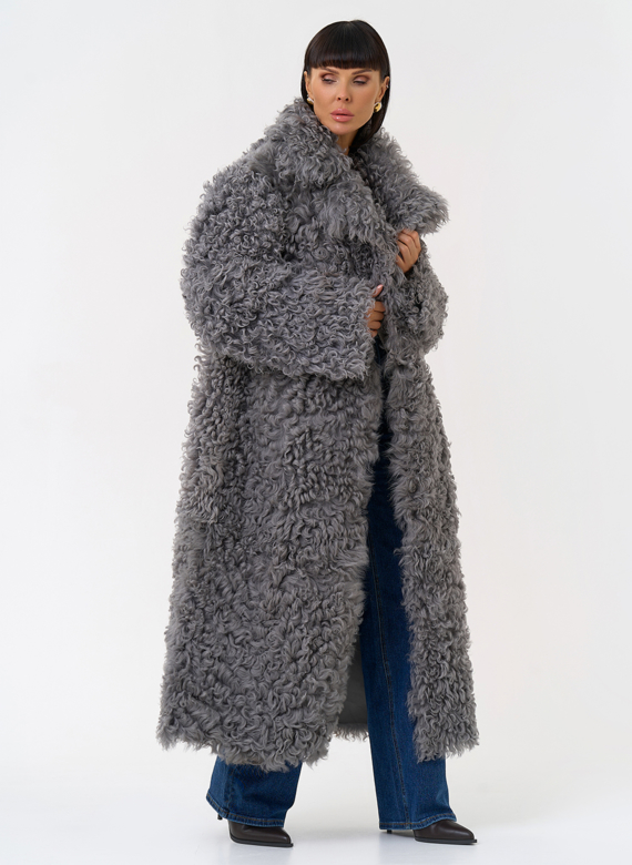 Женская двухсторонняя дубленка с английским воротником