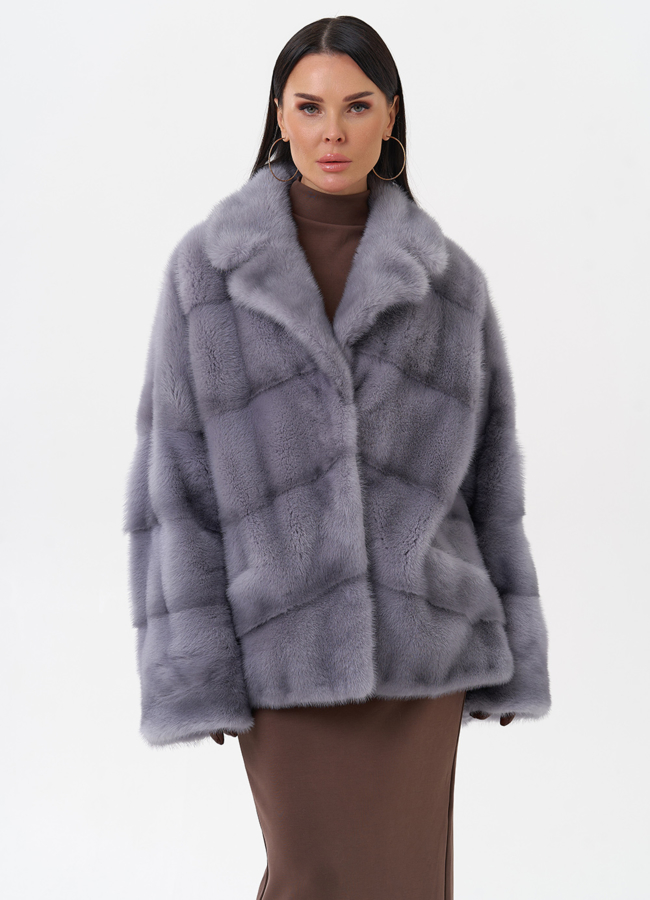 Короткая норковая шуба с английским воротником модель № 29451 меха малина