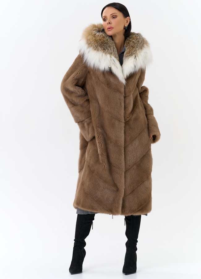 фото Норковая шуба с рысью модель № 25469