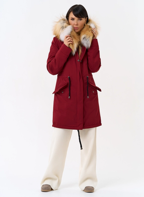 Женская парка с капюшоном из меха рыжей лисы фото