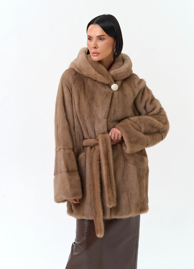 Шуба из меха норки с капюшоном модель № 31783 универмаг малина фото