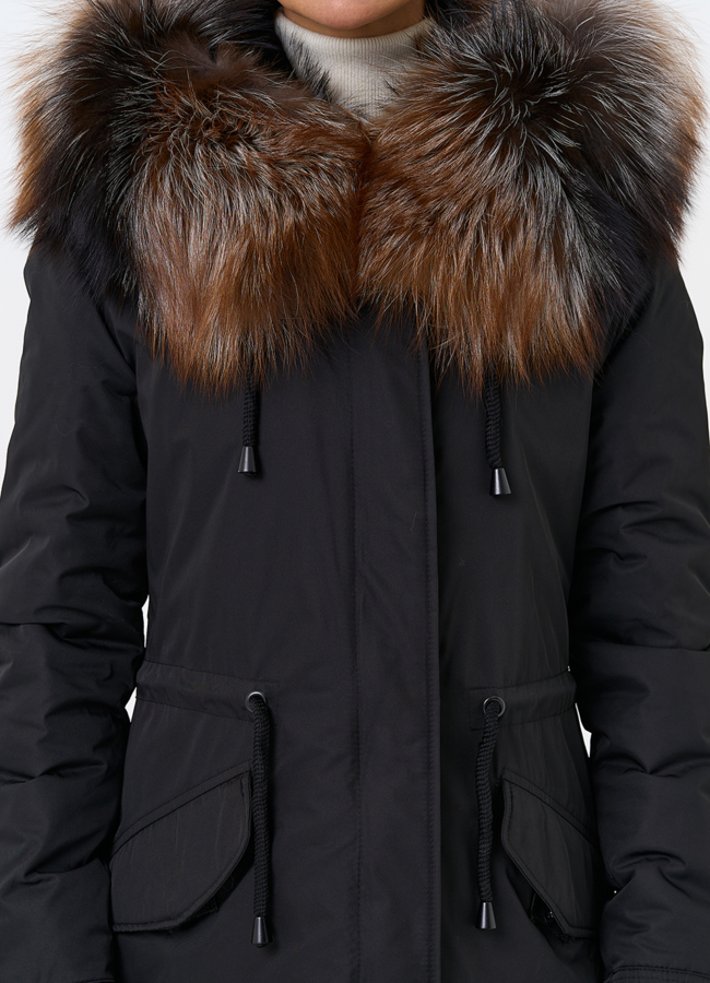 Женская парка с капюшоном из меха чернобурой лисы модель № 31992 универмаг малина
