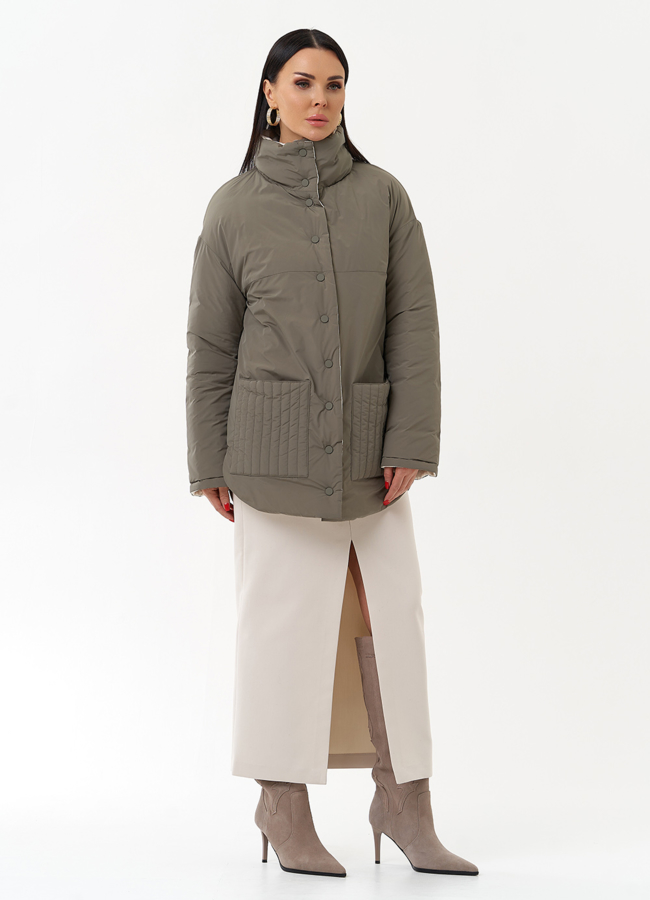 Женская двухсторонняя куртка с воротником стойкой модель № 30089 в кредит