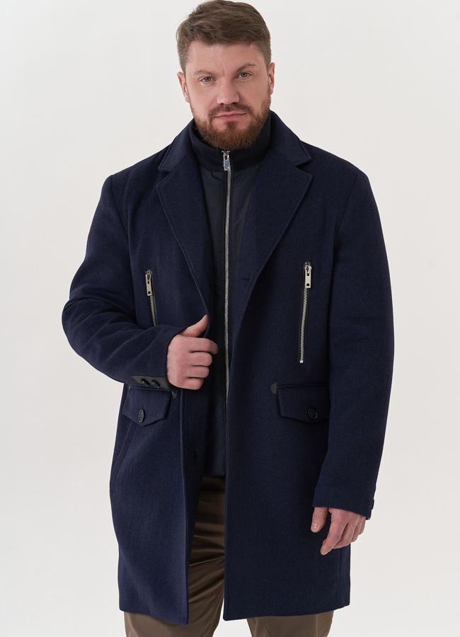 фото Мужское пальто синего цвета модель № 26861