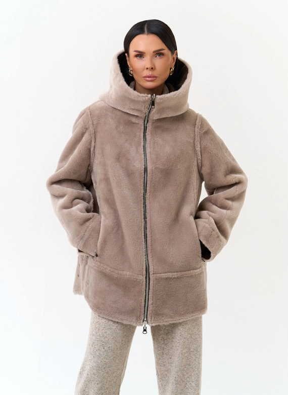 Женская дубленка из эко замши фото