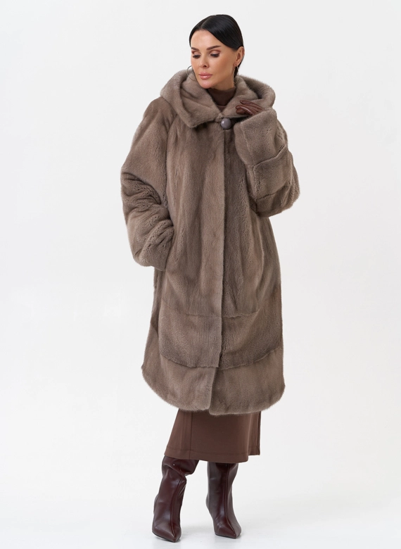 Норковая шуба с капюшоном 