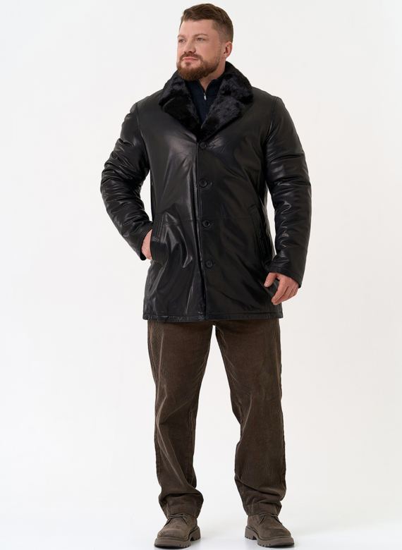 Мужская дубленка с английским воротником