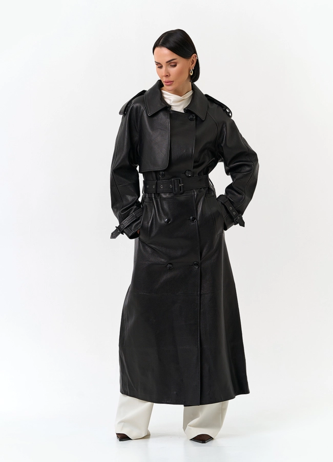 Женский длинный плащ из натуральной кожи модель № 32903 универмаг малина