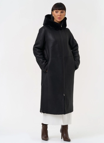 Натуральная двухсторонняя дубленка с капюшоном фото