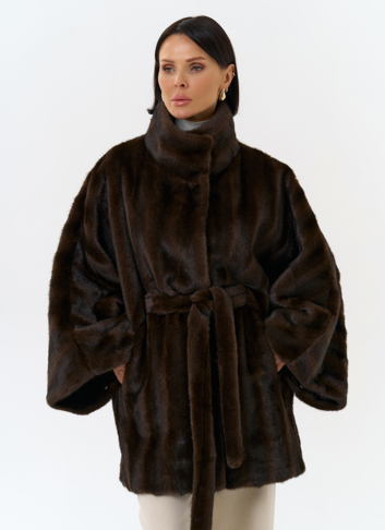 Женская шуба из эко меха с воротником стойкой