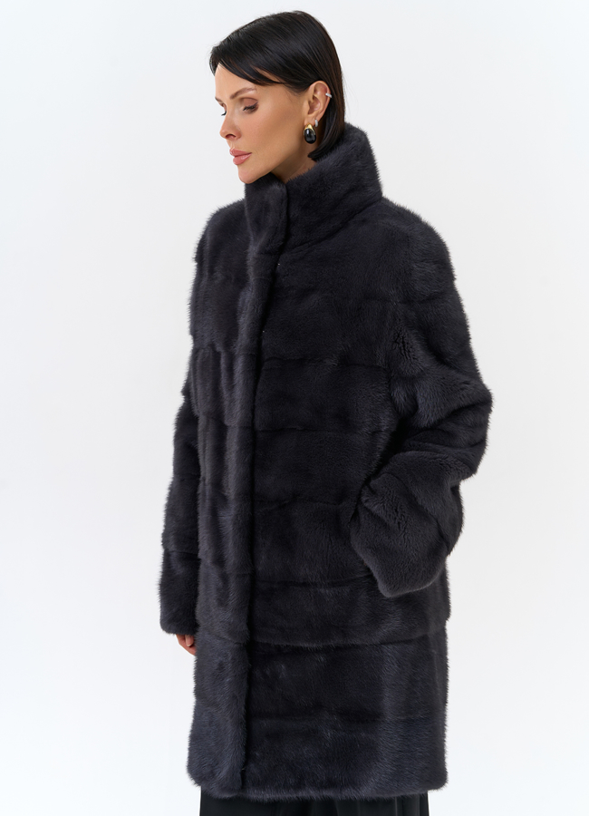 Норковая шуба с воротником стойка в цвете графит модель № 25926 универмаг малина