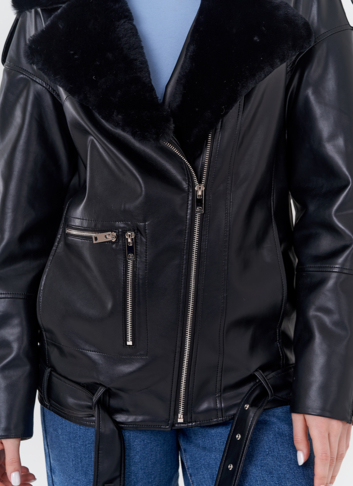 Куртка-косуха из эко кожи на утеплителе с натуральным мутоном