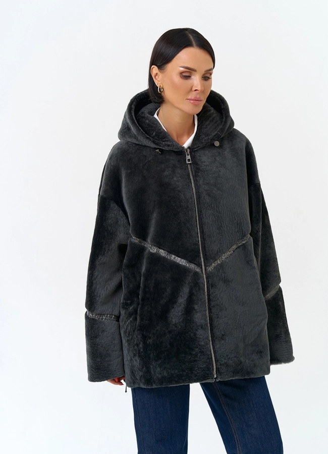 Женская натуральная дубленка с капюшоном модель № 34132 универмаг малина фото