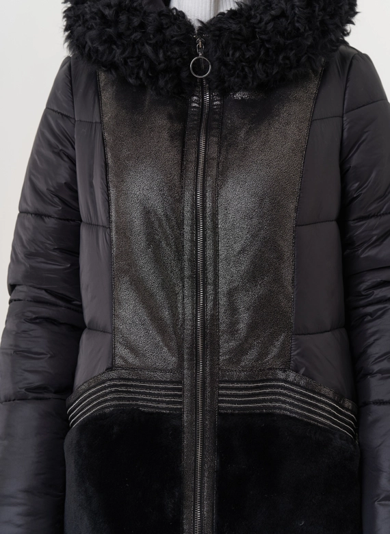 Комбинированный пуховик с капюшоном фото
