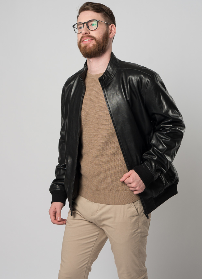 Мужская кожаная куртка на молнии модель № W258 универмаг малина