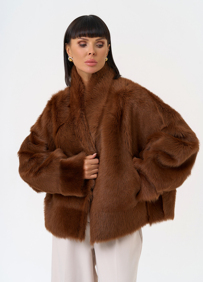 Яркая натуральная дубленка модель № 31627 универмаг малина