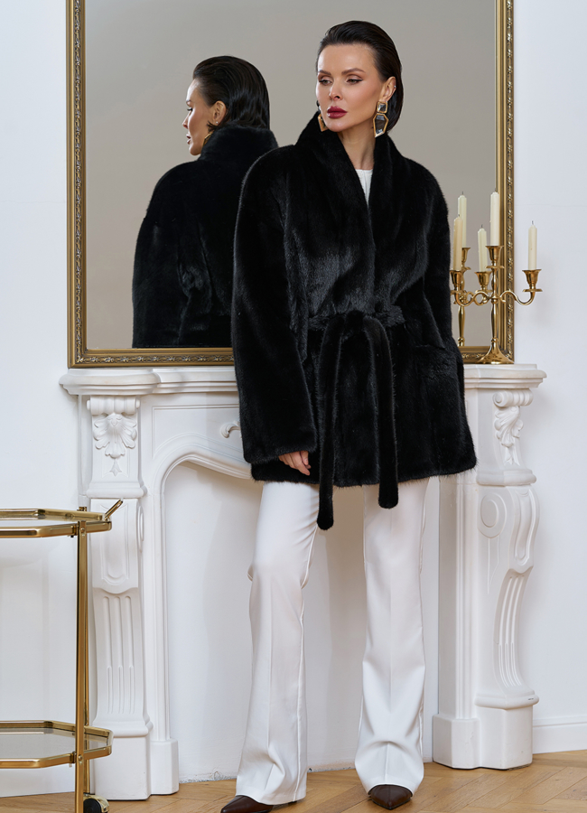 Шуба из меха норки с поясом модель № 31646 в кредит