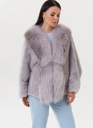 Укороченная норковая шуба с чернобуркой фото