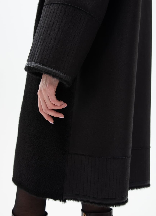 Женская двухсторонняя дубленка из эко кожи с воротником стойкой модель № 32027 универмаг малина