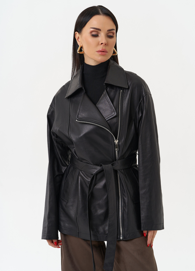 Куртка из натуральной кожи с поясом модель № 30160 в кредит