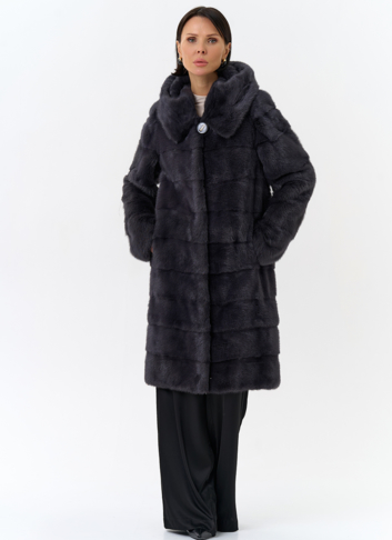 Норковая шуба в цвете графит с капюшоном 