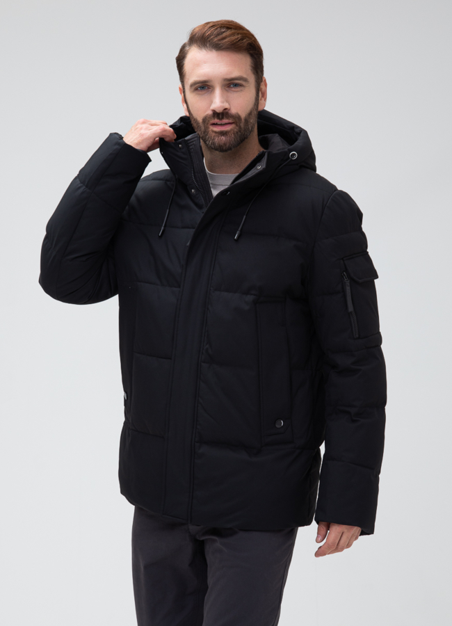 Мужской пуховик с капюшоном  модель № 27995 меха малина