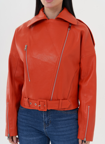 Кожаная куртка "косуха" оранжевого цвета