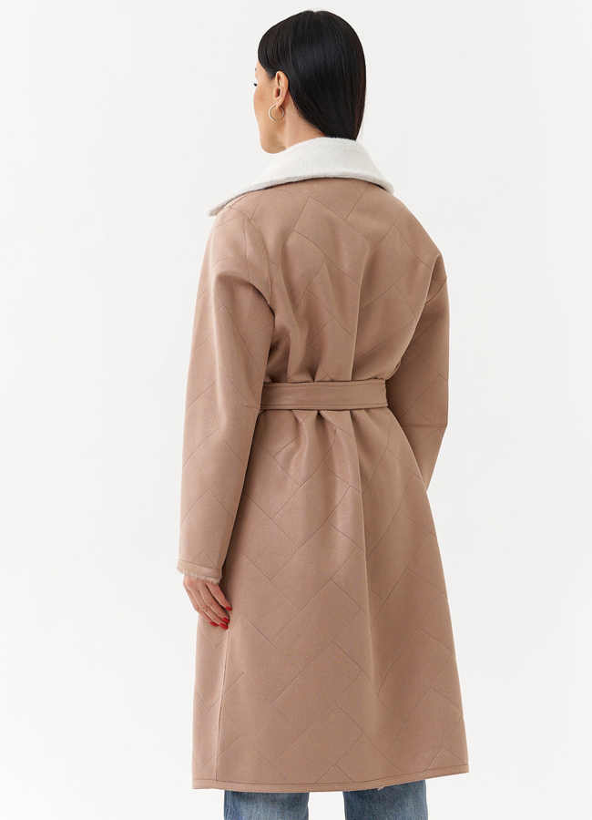 Пальто женское из эко замши с английским воротником модель № 29981 в рассрочку