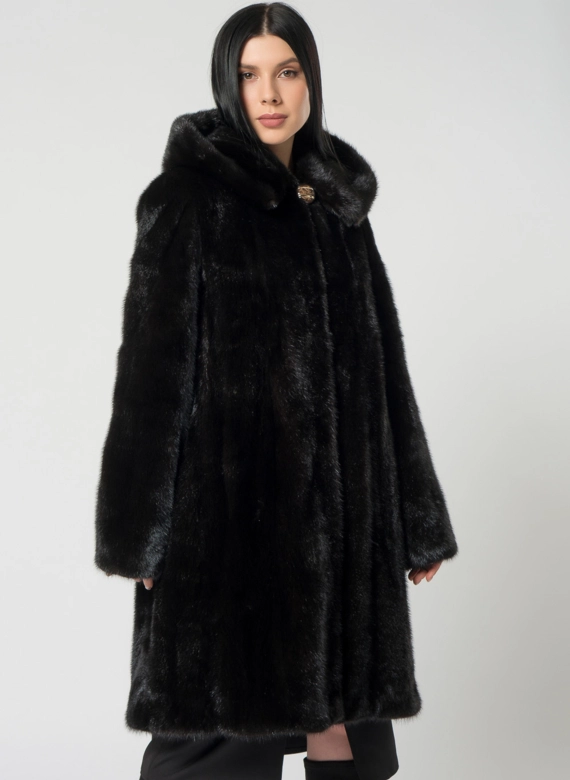 Норковая шуба с капюшоном