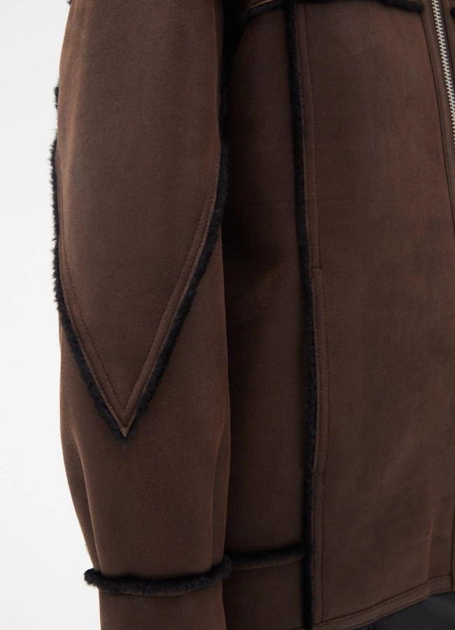 Женская дубленка из эко кожи с капюшоном модель № 32021 универмаг малина фото