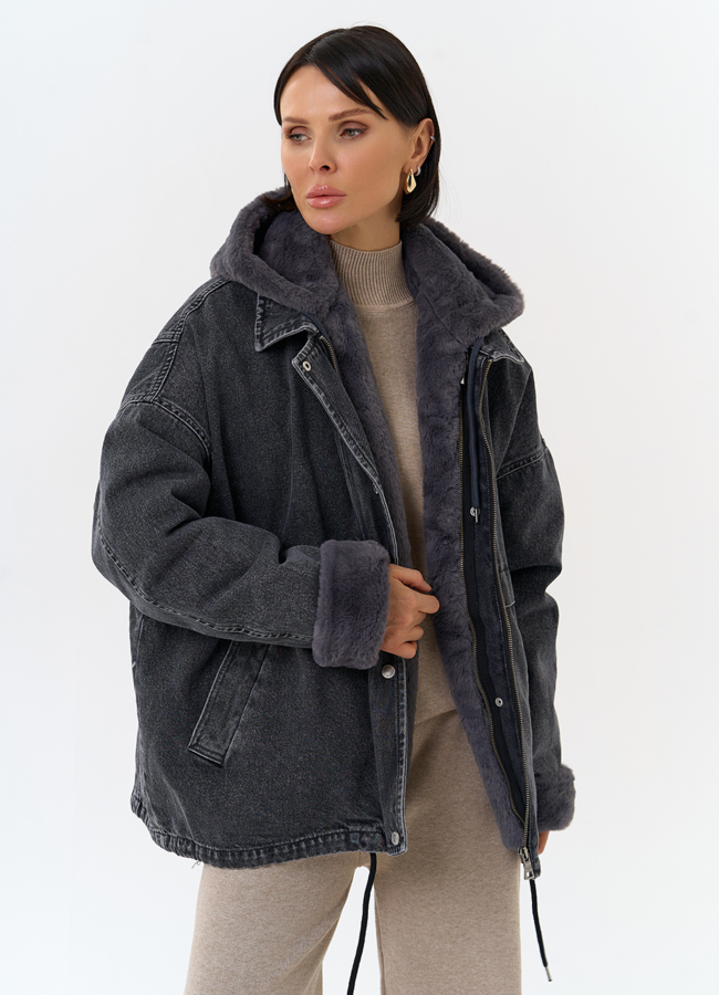 Женская утепленная джинсовая куртка с отделкой из эко меха модель № 31911 универмаг малина