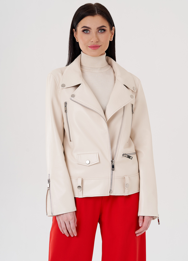 Светлая куртка косуха из эко кожи модель № 24218 универмаг малина