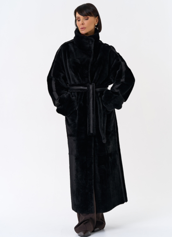 Женская двухсторонняя дубленка с воротником стойкой