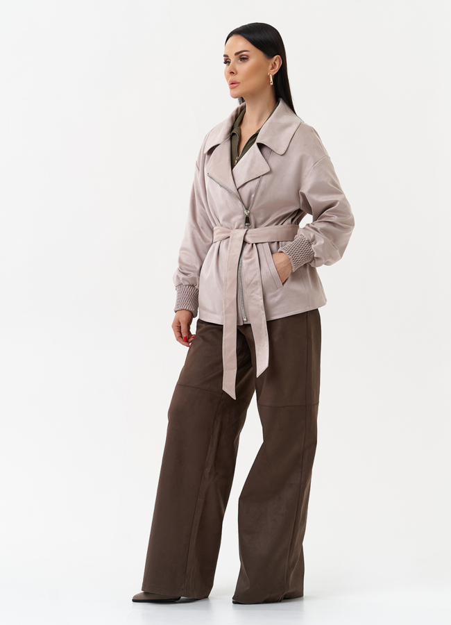 Женская куртка из эко замши с поясом модель № 30058 универмаг малина