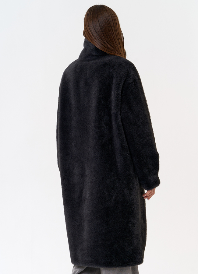 фото Женская шуба из эко меха с воротником стойкой модель № 31272