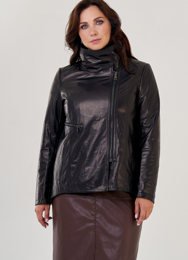 Кожаная куртка на молнии в черном цвете модель № 10703 универмаг малина