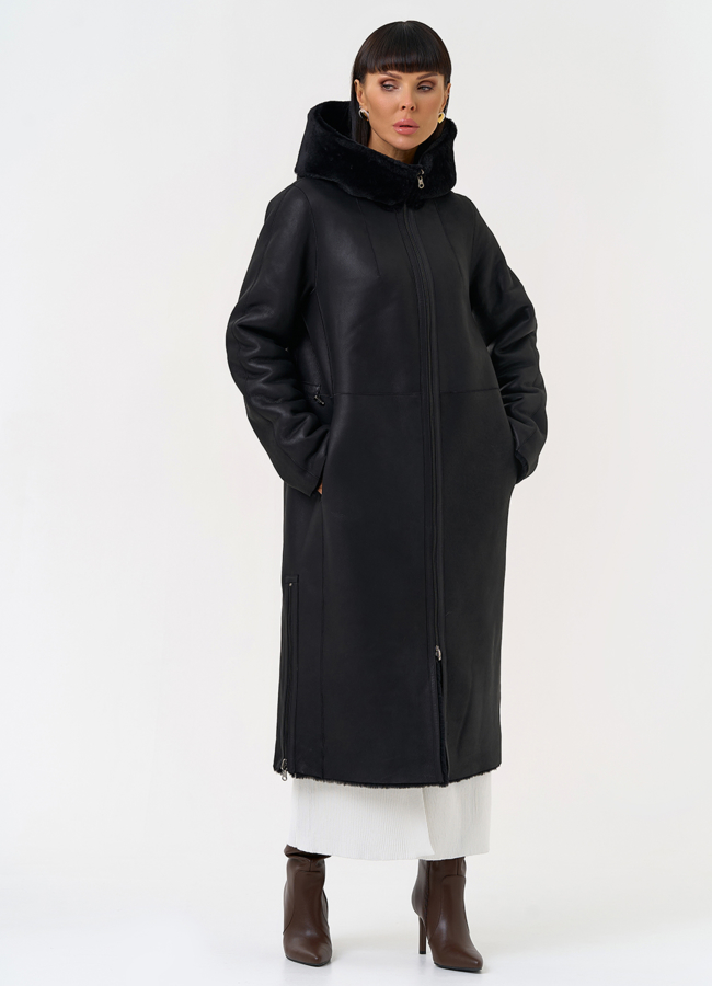 фото Натуральная двухсторонняя дубленка с капюшоном модель № 28957