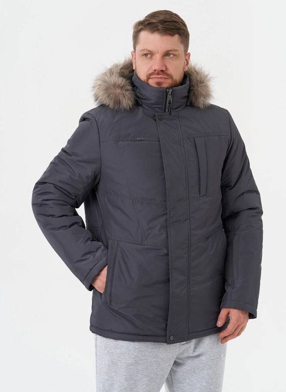 Мужская куртка с капюшоном из меха енота