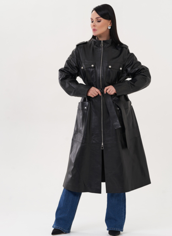 Плащ из натуральной кожи черного цвета