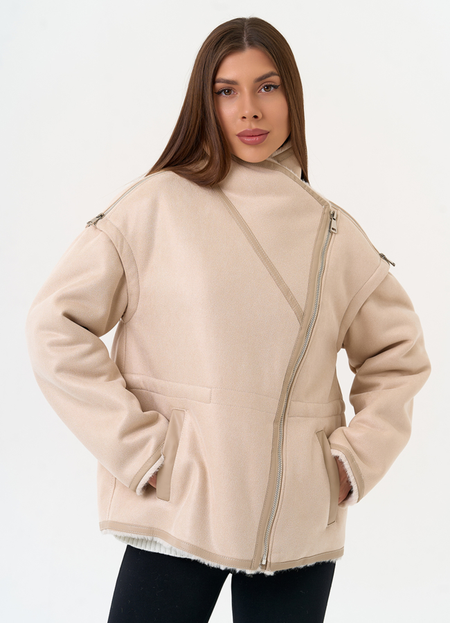 Женская дубленка из эко замши с отложным воротником модель № 31513 в кредит