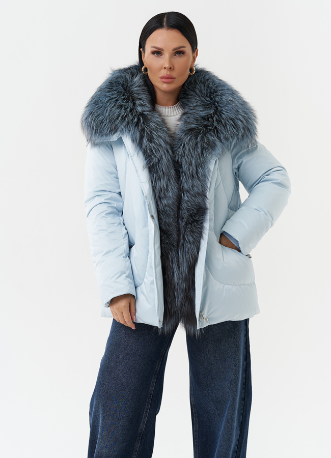 Пуховик с мехом чернобурки модель № 28573 меха малина