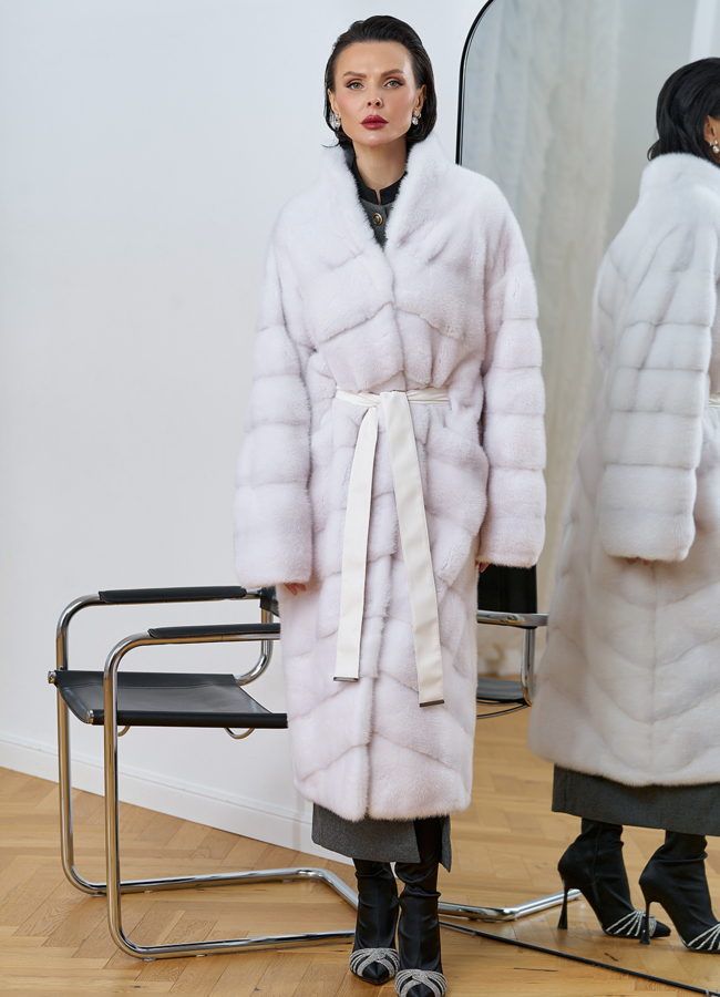 фото Шуба из меха норки с воротником шаль модель № 29527