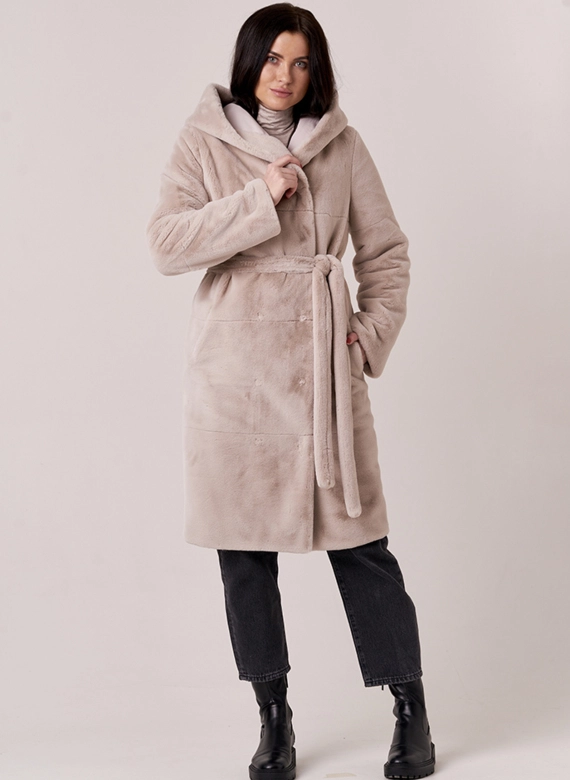 Двусторонняя шуба с капюшоном